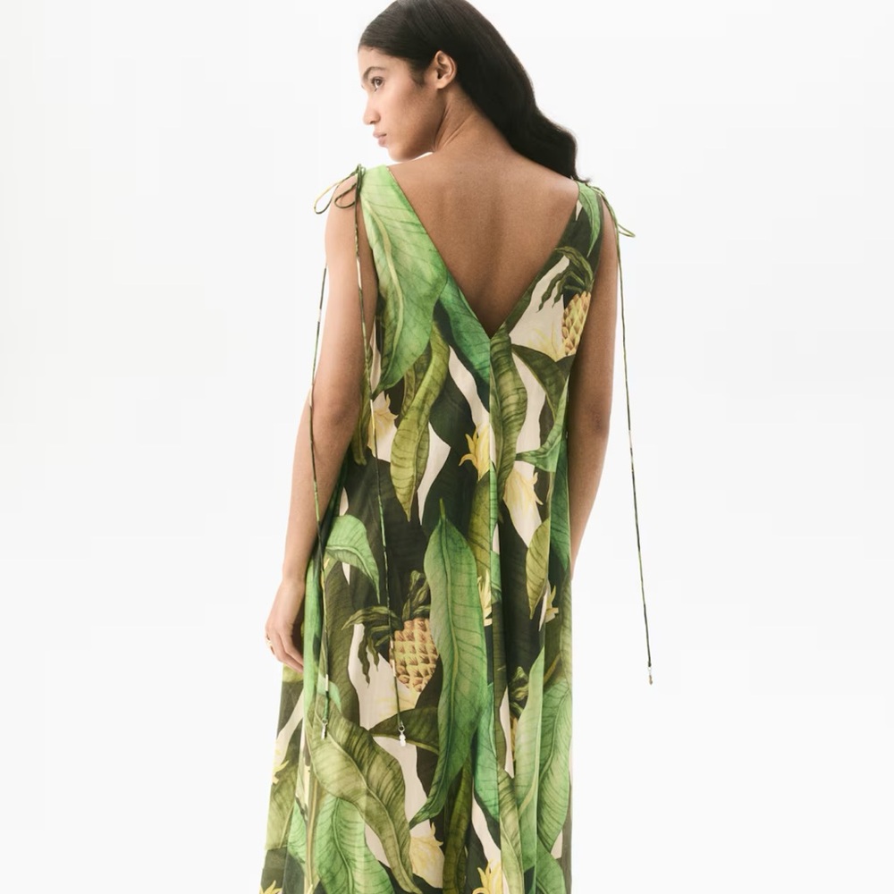 NWT H&M Tropical Green Leaf Print Maxi Dress - Picture 3 of 5